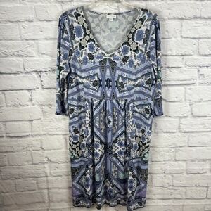 J. Jill Cottagecore Coastal Stretch Floral Mosaic Midi Dress Size Medium